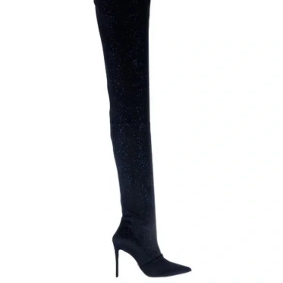 BALMAIN Amazone Thigh-High Glitter Velvet Boots - Picture 7 of 15